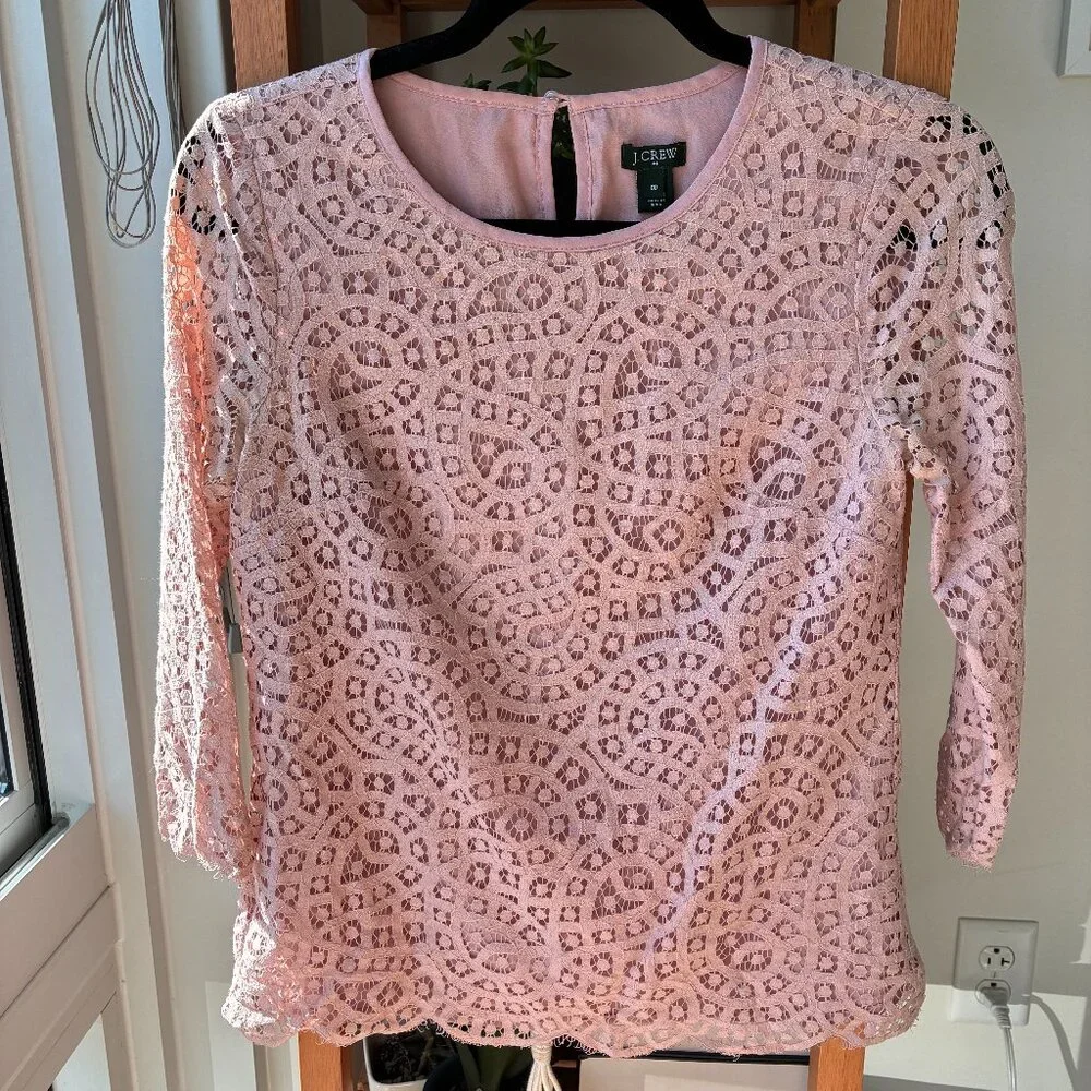 J. Crew Pink Shirt Paisley Lace with 3/4 Sleeve - Size 00